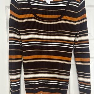 Liz Claiborne Striped Brown and Orange Women's Sweater